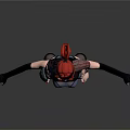 Red Haired Masked Female Game Movie Character With Blue Bodysuit Black Gloves And Waist Device