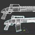 Two Tactical Shotguns With Dark And Light Colors Featuring Rail Systems And Grips