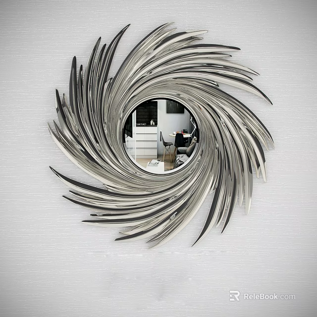 Elegant Spiral Metallic Decorative Mirror Reflecting Home Interior On White Wall 3d model 