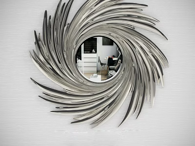 Elegant Spiral Metallic Decorative Mirror Reflecting Home Interior On White Wall 3d model