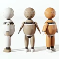 White Beige Orange Standing Dolls With Smiling Faces And Minimalist Design