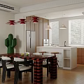 Elegant Modern Living And Dining Room Interior With Blue Sofa Round Coffee Table Red Painting