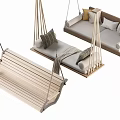 Wooden Hanging Outdoor Chair And Bench With Comfortable Cushions And Pillows