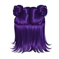 Purple Head Hair With Double Bun Style Fringe And Long Side Strands