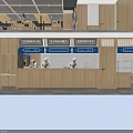 Chinese Fast Food Restaurant Interior With Chefs At Wooden Order Counter And Blue Signs