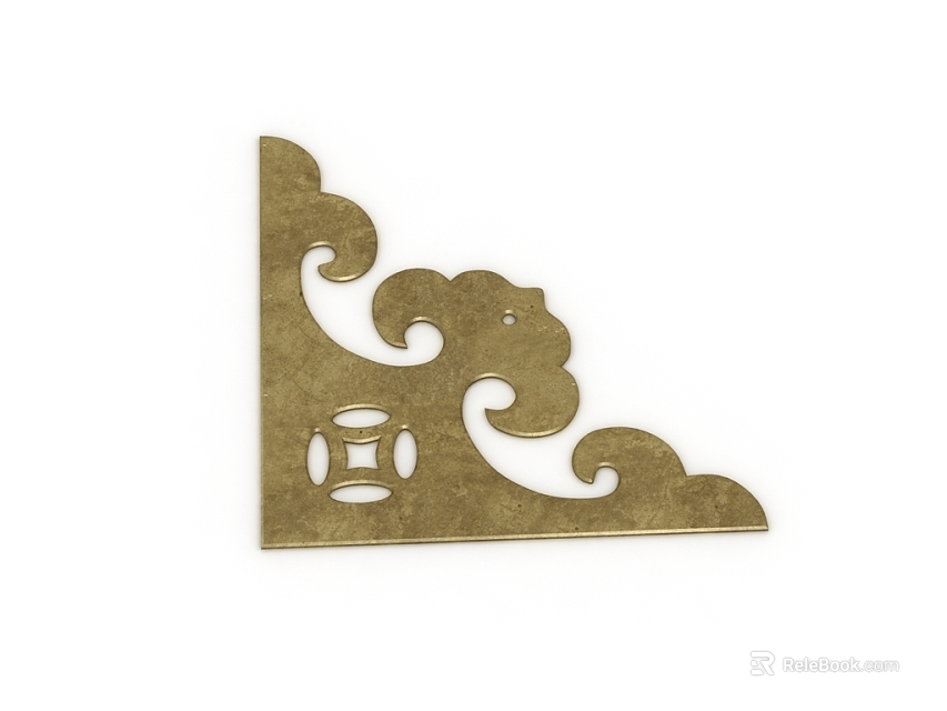 Brass Metal Corner Bracket Hardware Tool with Cloud Pattern and Hollow Design 3d model 