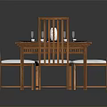 Wooden Dining Set With Four Chairs Tableware And Decorative Centerpiece For Modern Dining Room