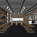 Traditional Exhibition Hall Interior Design With Wooden Roof Skylight And Green Plant