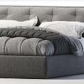 Modern Gray Upholstered Double Bed With Padded Headboard And Soft Comforter 3d model