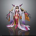Anime Style Female Character With Horns Long Flowing Robe And Red Boots