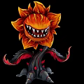 Cartoon Plant with Flame Orange Petals Toothy Center Black Stem Red Accents Wing Like Tentacles