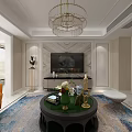 Elegant Modern Living Dining Room Interior With Chandelier Sofa Coffee Table And Wall Painting