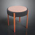 Round Striped Cushion Stool With Black Trim And Brown Wooden Legs