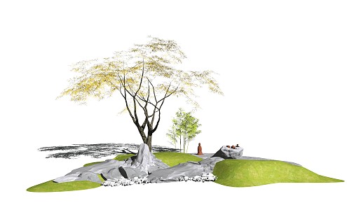 New Chinese Landscape Sketches Plant Stone Tea Table Trees Flowers and Plants rockery Waterscape 3d model