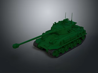 Detailed Green Military Tank Model With Long Cannon Tracks And Top Antennas 3d model