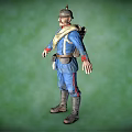 Military Character In Blue Uniform With Sash Bag Standing Against Green Background