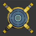 Industrial Mechanical Device With Yellow Black Circular Base And Blue Glowing Center