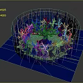 Blue Decorative Plant Arrangement With Circular Structure And Tree Branch On Square Base