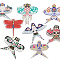 Traditional Decorative Kites With Intricate Colorful Patterns And Various Shapes