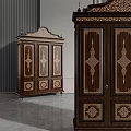 Classic Wooden Wardrobe With Ornate Carved Patterns And Double Door Design