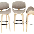 Modern Design Bar Stools With Wooden Legs Gray Fabric And Footrest Rings