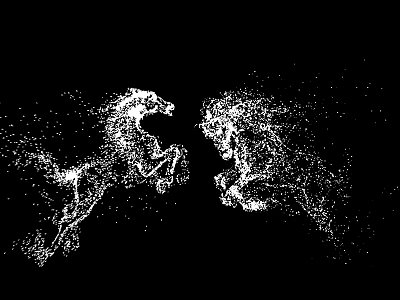 Dynamic Abstract Horse Silhouettes Composed Of Particles Facing Each Other On Black Background 3d model