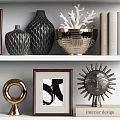 Modern Decorative Ornament Collection With Sculptures Framed Art Vases Coral Books And Geometric Metallic Design