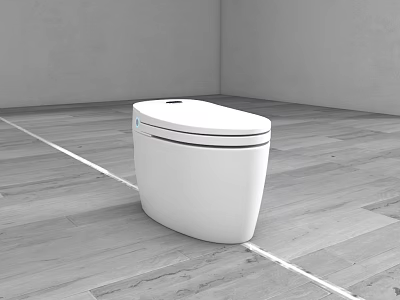 Modern Smart White Toilet with Sleek Design on Wooden Floor and Gray Wall 3d model