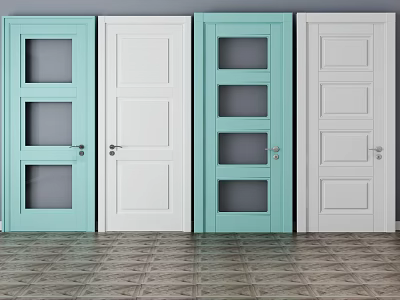 Light Blue And White Swing Doors With Glass Panels And Solid Design 3d model