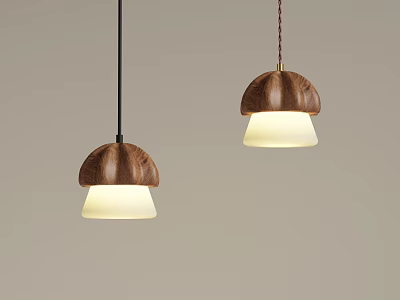 Two Modern Wooden Mushroom Shaped Pendant Lights With White Lampshade For Home Interior 3d model