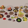 Fresh Assorted Fruits with Grapes Apples Bananas and Watermelon in Bowls on Wooden Table
