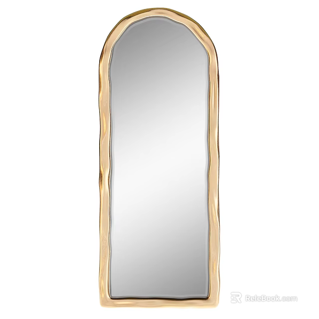 Elegant Vertical Mirror With Gold Textured Frame And Modern Home Decorative Design 3d model 