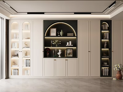 Modern Wine Cabinet Interior Design With Open Shelves Decorative Items And Lighting 3d model
