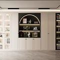 Modern Wine Cabinet Interior Design With Open Shelves Decorative Items And Lighting 3d model
