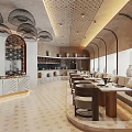 Elegant Restaurant Interior With Arched Design Pendant Lights And Comfortable Seating 3d model