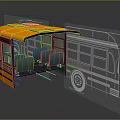 Yellow School Bus Interior With Green Seats And Line Drawing Design