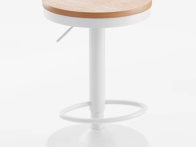 Modern Round Stool With Wooden Seat And White Metal Frame Including Circular Footrest Design 3d model