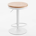 Modern Round Stool With Wooden Seat And White Metal Frame Including Circular Footrest Design