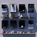 Modern Kitchen Interior Featuring Wall Mounted Appliances And Wooden Shelves With Cups