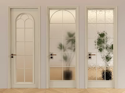 Modern White Casement Doors With Diverse Glass Patterns And Metal Handles 3d model