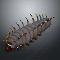 Gray Caterpillar Shaped Decorative Ornament With Red Head And Yellow Tipped Spikes For Home Decor