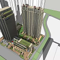 Modern Commercial Complex with High Rise Buildings Greenery and Plaza Area
