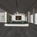 Luxury Sales Office Interior With Elegant Chandelier Marble Floor And Modern Reception Area