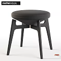 Black Round Upholstered Seat Stool With Modern Sleek Wooden Legs Design