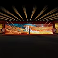 Traditional Themed Stage With Large Backdrop Screen Radial Lighting And Central Figure