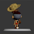 Cartoon Characters With Straw Hat And Small Figure Standing On White Base