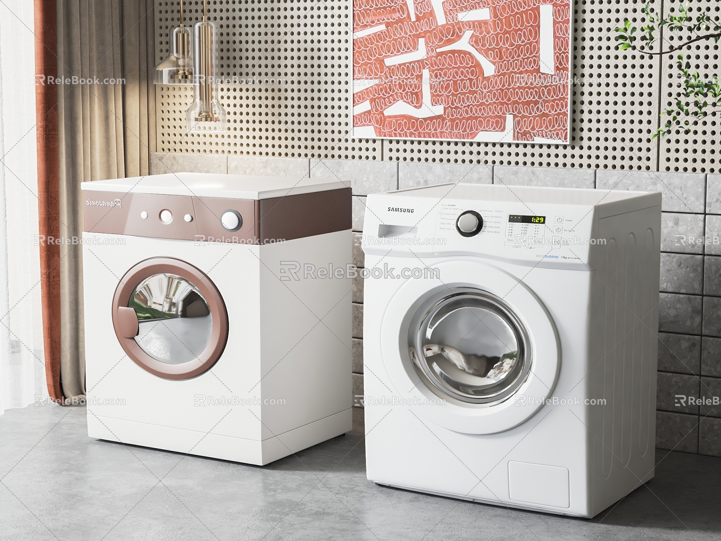 Modern washing machine drum washing machine combination 3d model