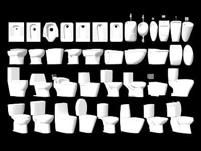 Various Toilet Designs Featuring Different Shapes And Styles Collection 3d model