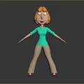 Cartoon Game Character with Orange Hair Green Shirt Beige Pants Pink Shoes Exaggerated Expression