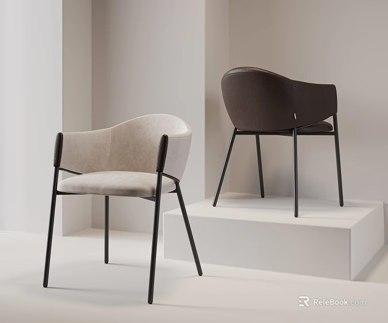 Modern Single Accent Chairs In Beige And Brown With Upholstered Seats And Metal Legs 3d model 